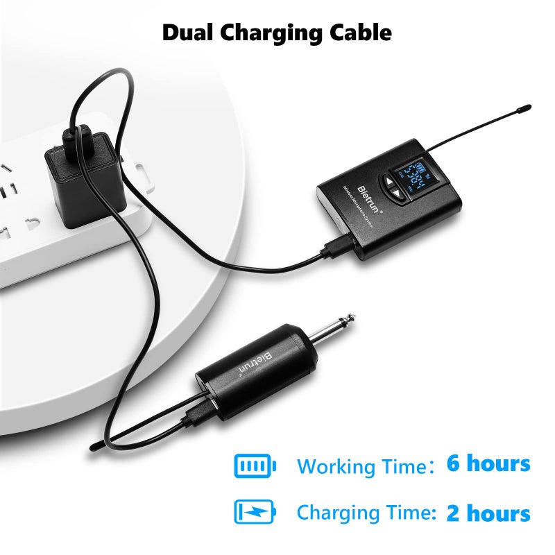 Bietrun UHF Wireless Lavalier Lapel Microphone System/Headset Mic/Stand Mic, 165ft Range, Rechargeable Transmitter Receiver, 1/4" Output, for iPhone,Android,PA Speaker,DSLR Camera,YouTube, Recording - Image 5